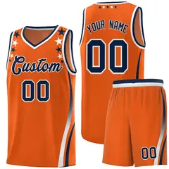 Orange Star Pattern Color Block Shoulders Basketball Jersey