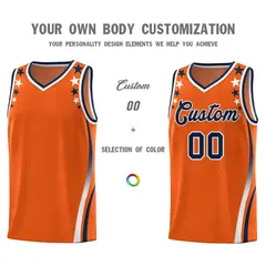 Orange Star Pattern Color Block Shoulders Basketball Jersey 3
