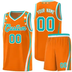 Orange Star Pattern Color Block Shoulders Basketball Jersey 1