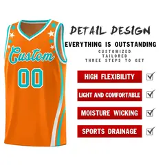 Orange Star Pattern Color Block Shoulders Basketball Jersey 2