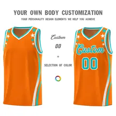 Orange Star Pattern Color Block Shoulders Basketball Jersey 3