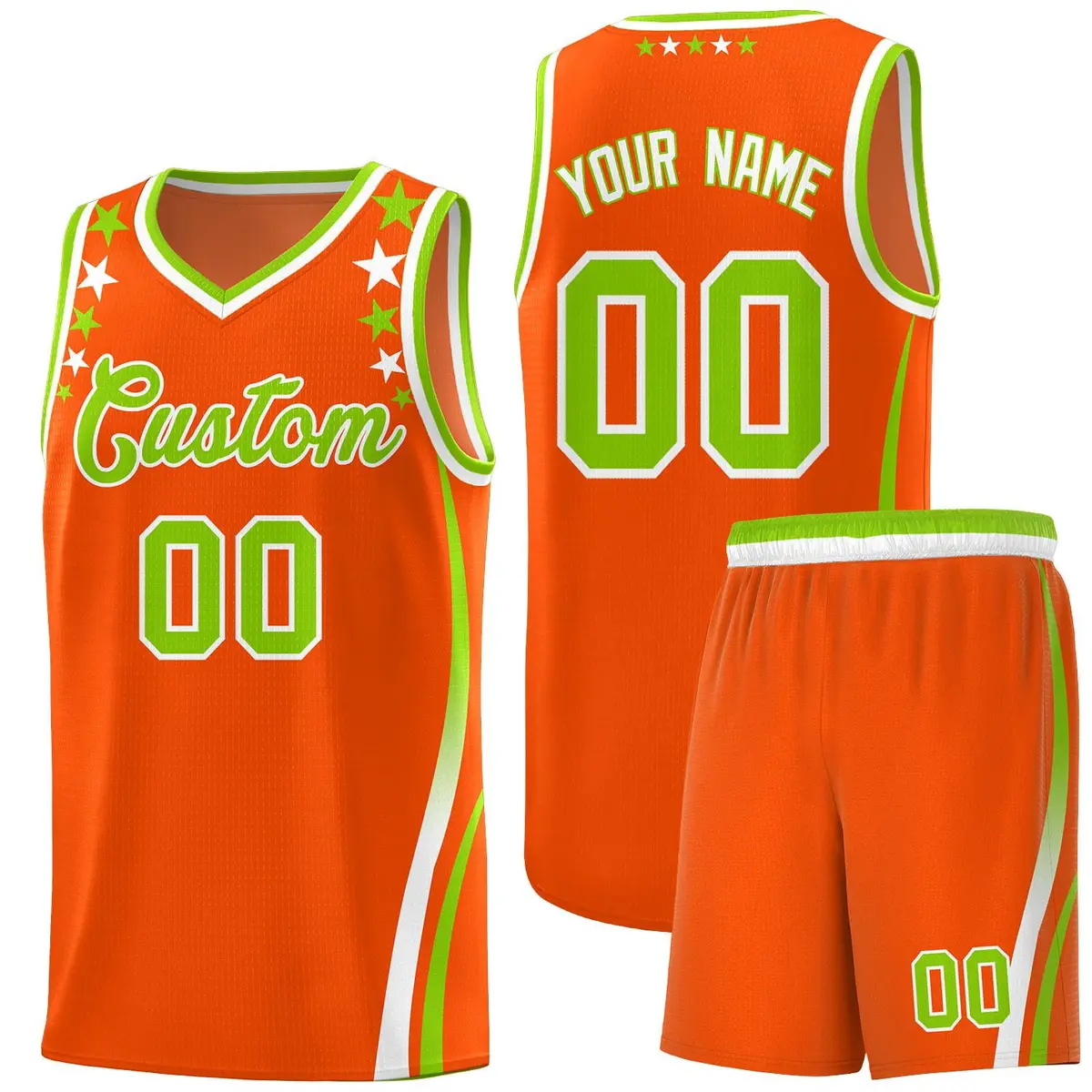 Orange Star Pattern Color Block Shoulders Basketball Jersey