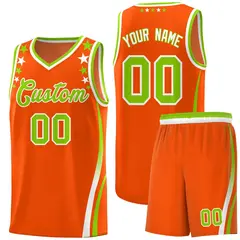 Orange Star Pattern Color Block Shoulders Basketball Jersey 1