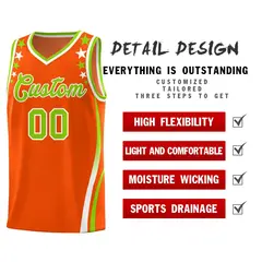 Orange Star Pattern Color Block Shoulders Basketball Jersey 2