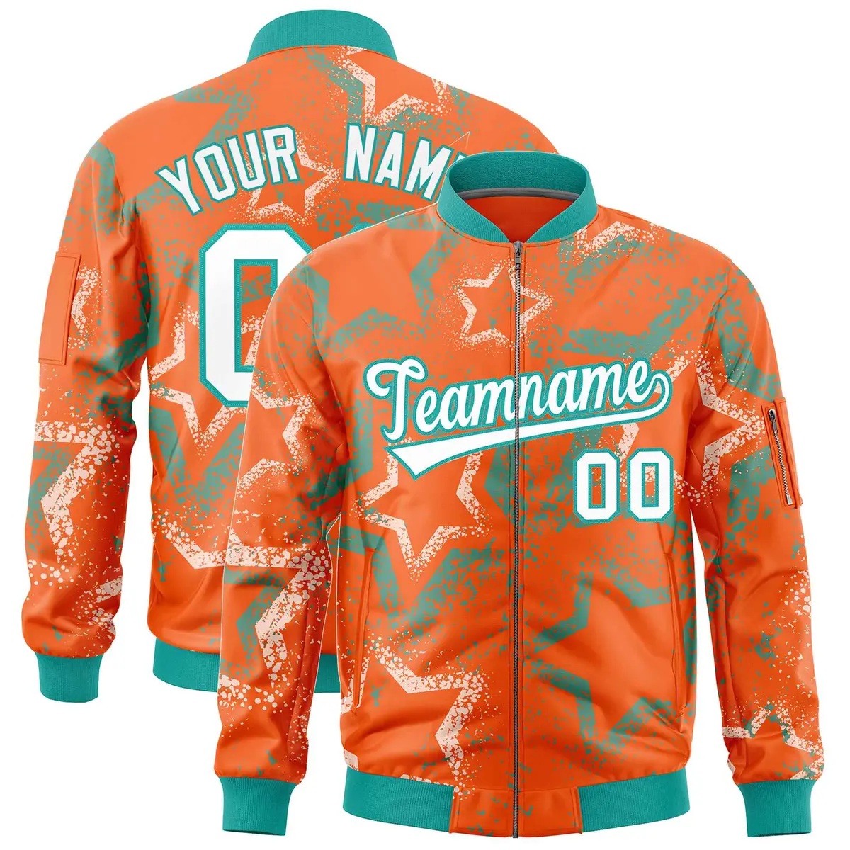Orange Star Pattern Varsity Letterman Bomber Jacket