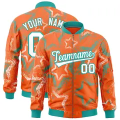 Orange Star Pattern Varsity Letterman Bomber Jacket
