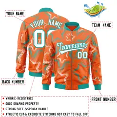 Orange Star Pattern Varsity Letterman Bomber Jacket 2