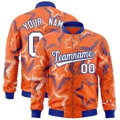 Orange Star Pattern Varsity Letterman Bomber Jacket