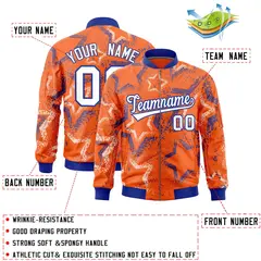 Orange Star Pattern Varsity Letterman Bomber Jacket 2
