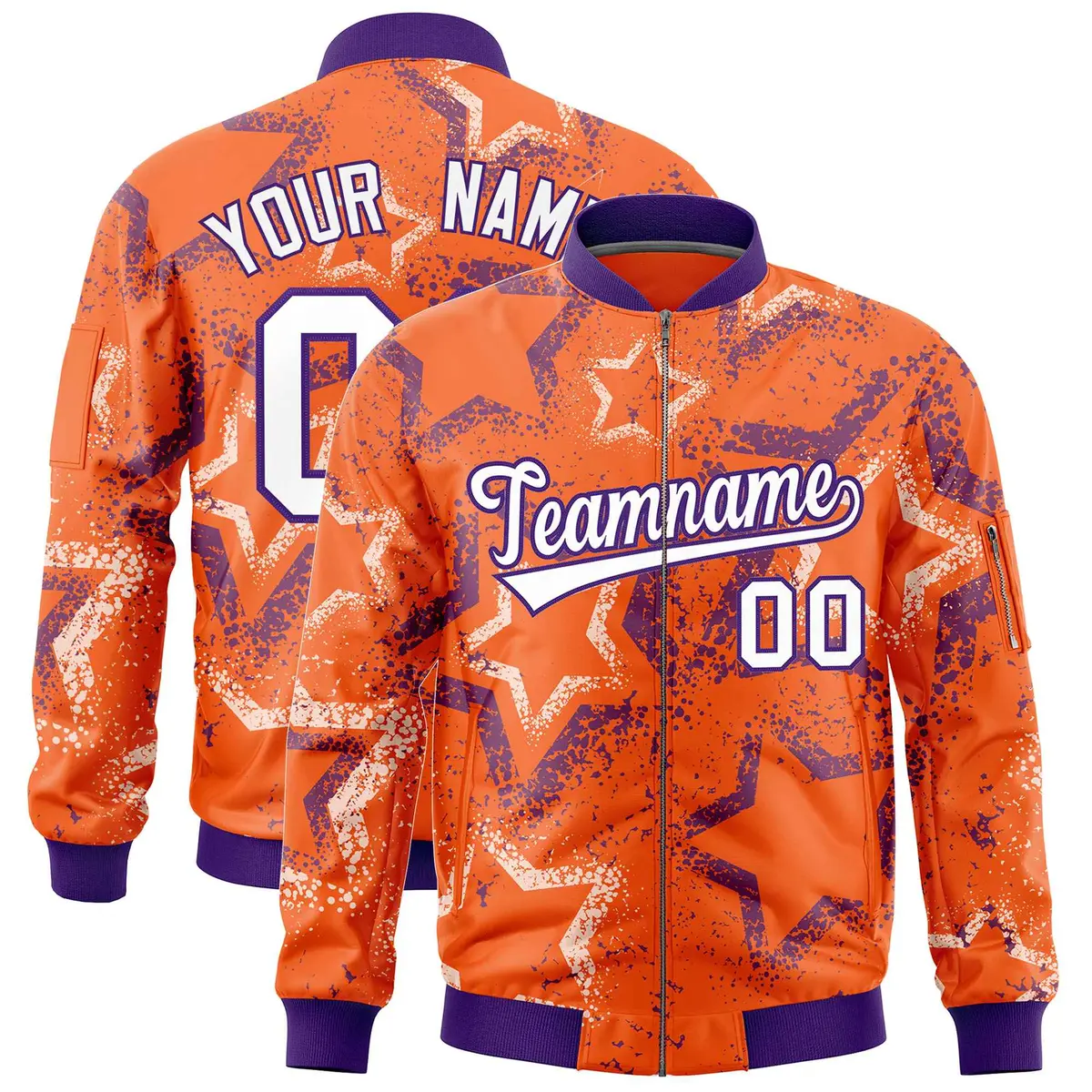 Orange Star Pattern Varsity Letterman Bomber Jacket