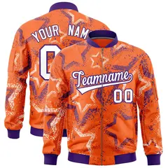 Orange Star Pattern Varsity Letterman Bomber Jacket