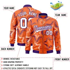 Orange Star Pattern Varsity Letterman Bomber Jacket 2