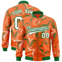Orange Star Pattern Varsity Letterman Bomber Jacket