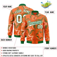 Orange Star Pattern Varsity Letterman Bomber Jacket 2