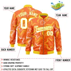 Orange Star Pattern Varsity Letterman Bomber Jacket 2