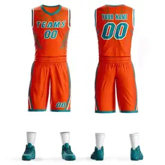 Orange Teal-White Graffiti Claw Pattern Basketball Jersey