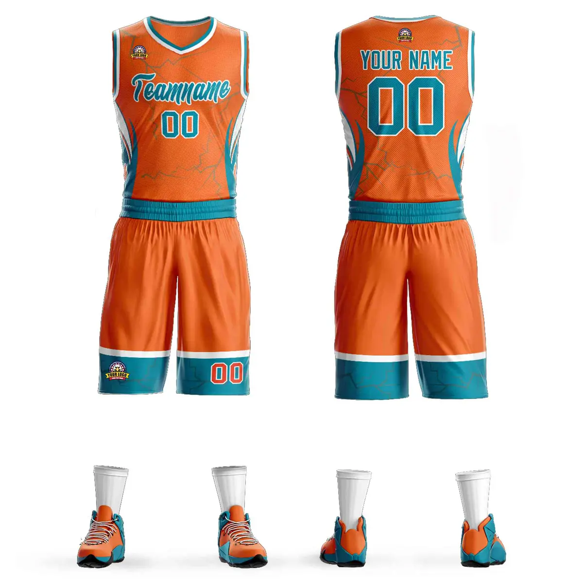 Orange Teal White Graffiti Lightning Basketball Jersey