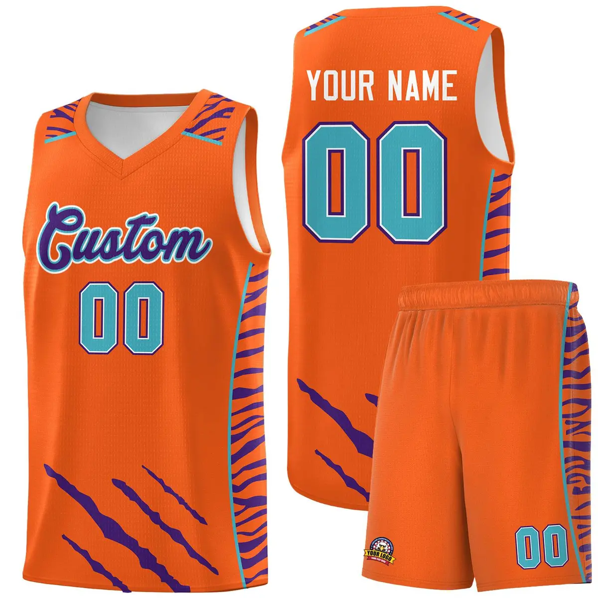 Orange Tiger Claw Pattern Sports Uniform Basketball Jersey