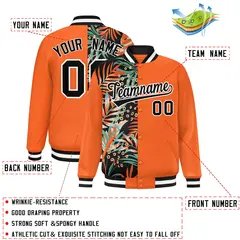Orange Two Tone Split Flower Pattern Varsity Letterman Jacket 2