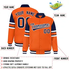 Orange Varsity Color Block Full-Snap Letterman Jacket 2