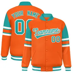 Orange Varsity Color Block Full-Snap Letterman Jacket 1