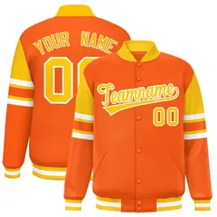 Orange Varsity Color Block Full-Snap Letterman Jacket 1