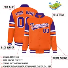 Orange Varsity Color Block Full-Snap Letterman Jacket 2