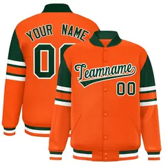 Orange Varsity Color Block Full-Snap Letterman Jacket 1
