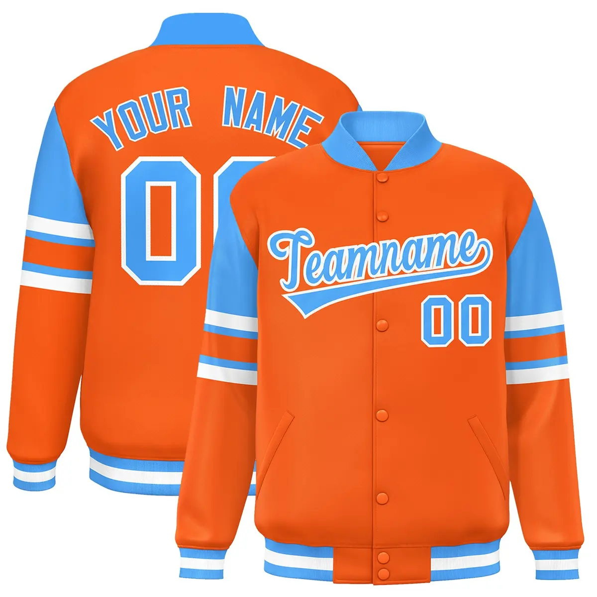 Orange Varsity Color Block Full-Snap Letterman Jacket