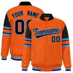 Orange Varsity Color Block Full-Snap Letterman Jacket 1