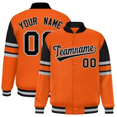 Orange Varsity Color Block Full-Snap Letterman Jacket 1