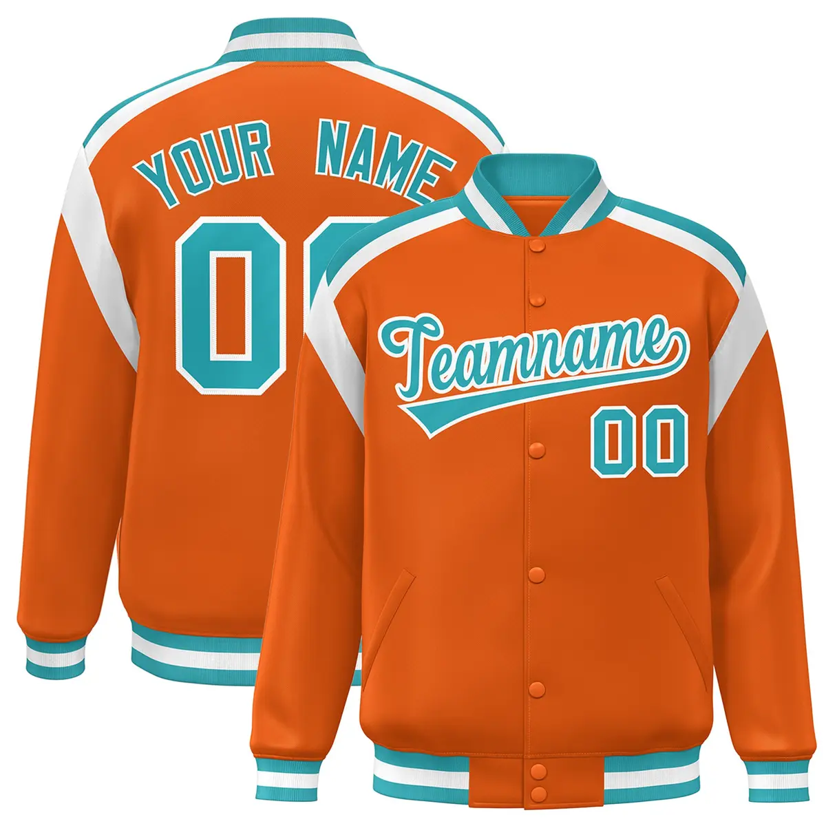 Orange Varsity Color Block Full-Snap Letterman Jacket