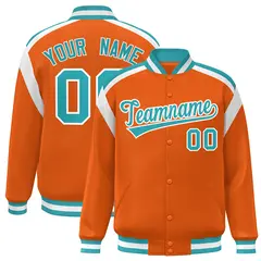 Orange Varsity Color Block Full-Snap Letterman Jacket 1