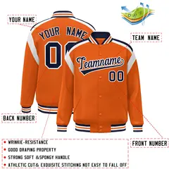 Orange Varsity Color Block Full-Snap Letterman Jacket 2