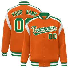Orange Varsity Color Block Full-Snap Letterman Jacket 1