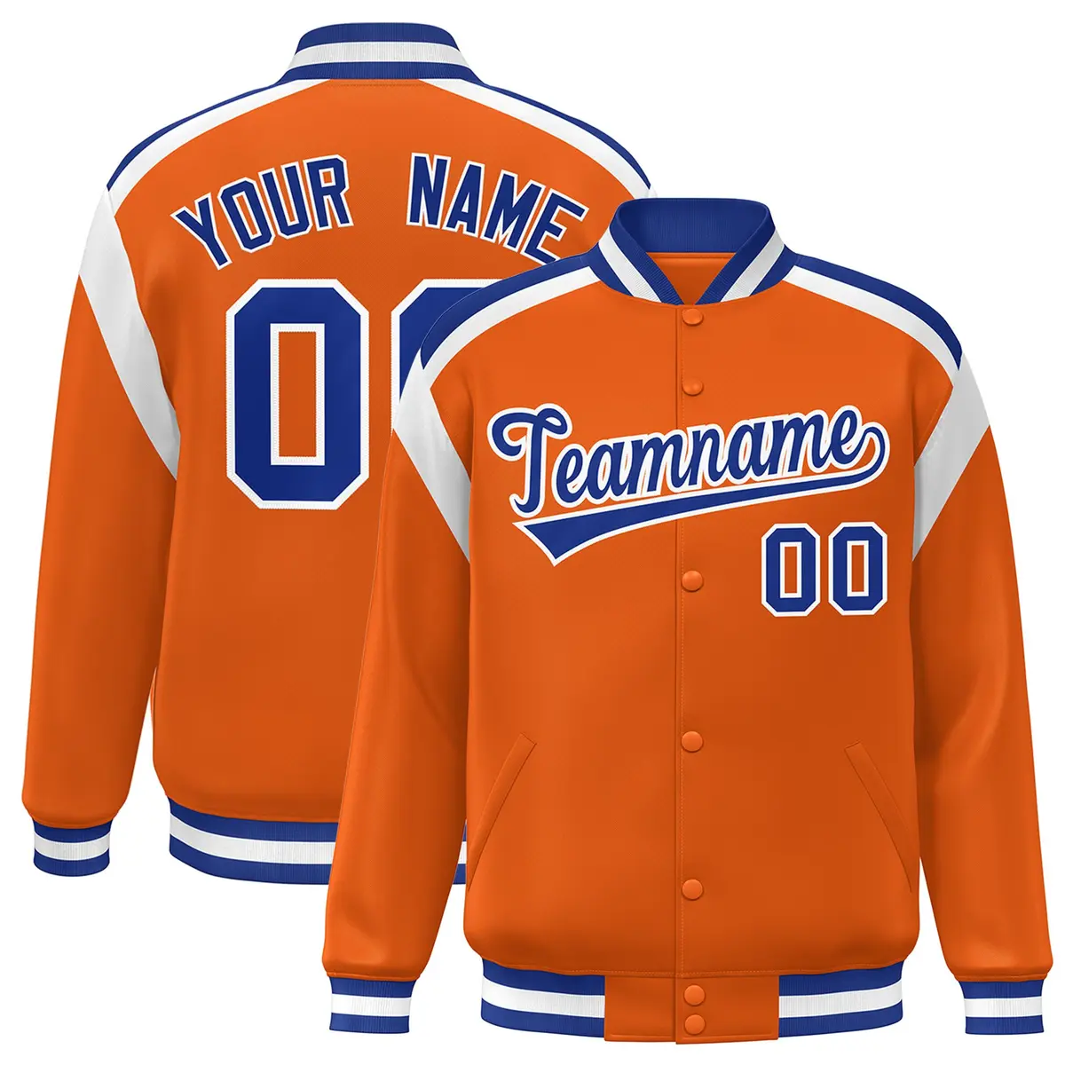 Orange Varsity Color Block Full-Snap Letterman Jacket