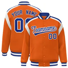 Orange Varsity Color Block Full-Snap Letterman Jacket 1