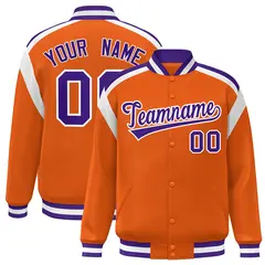 Orange Varsity Color Block Full-Snap Letterman Jacket 1