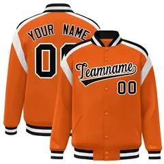Orange Varsity Color Block Full-Snap Letterman Jacket 1