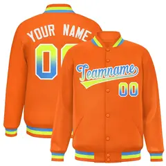 Orange Varsity Full-Snap Gradient Font Letterman Jacket 1