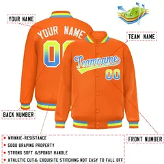 Orange Varsity Full-Snap Gradient Font Letterman Jacket 2