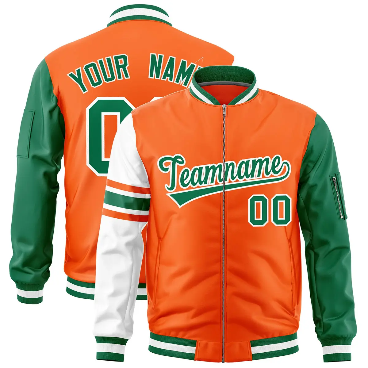 Orange Varsity Full-Zip Raglan Stripe Letterman Bomber Jacket