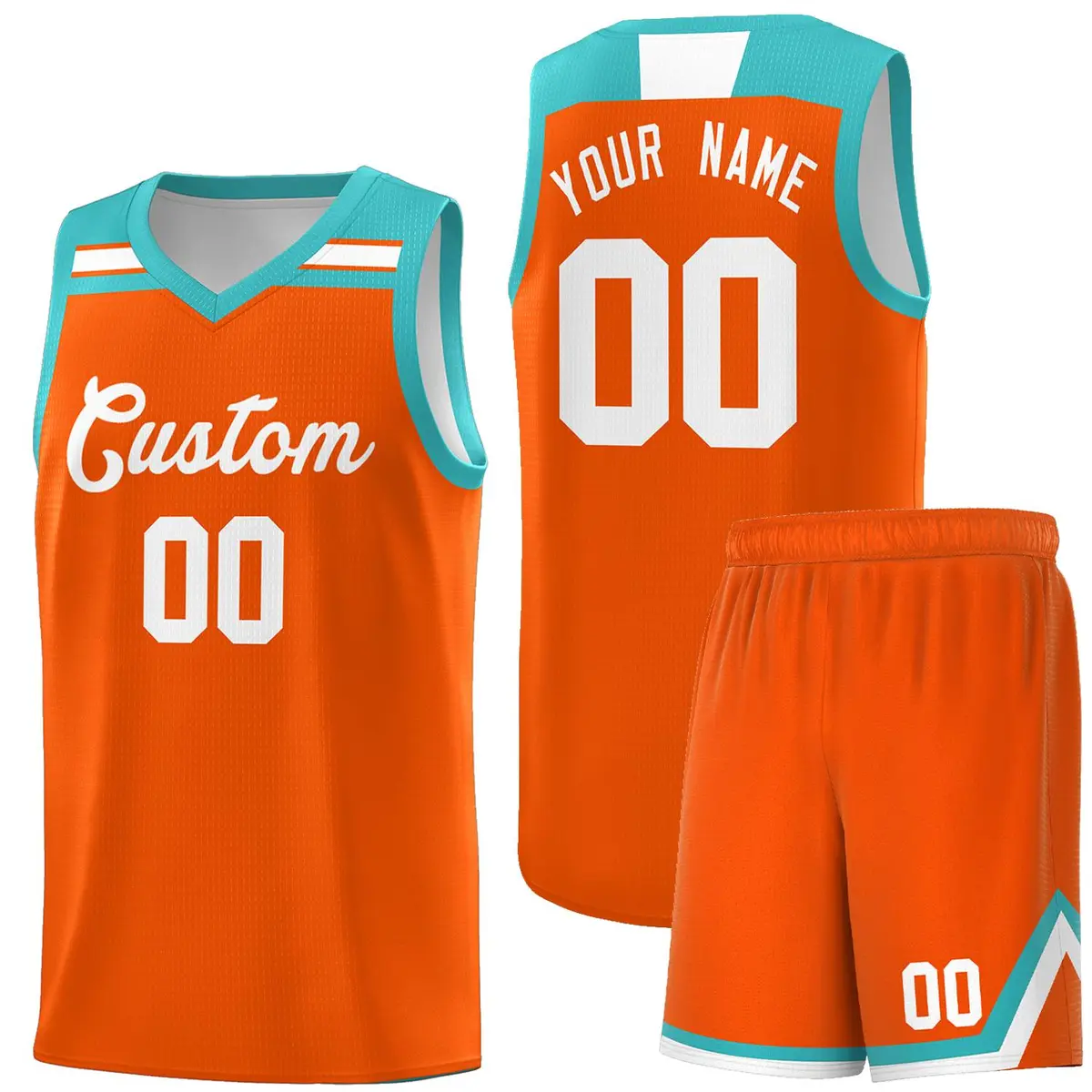 Orange White-Aqua Classic Basketball Sports Uniform Jersey