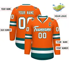 Orange White-Aqua Classic Hockey Jersey 2
