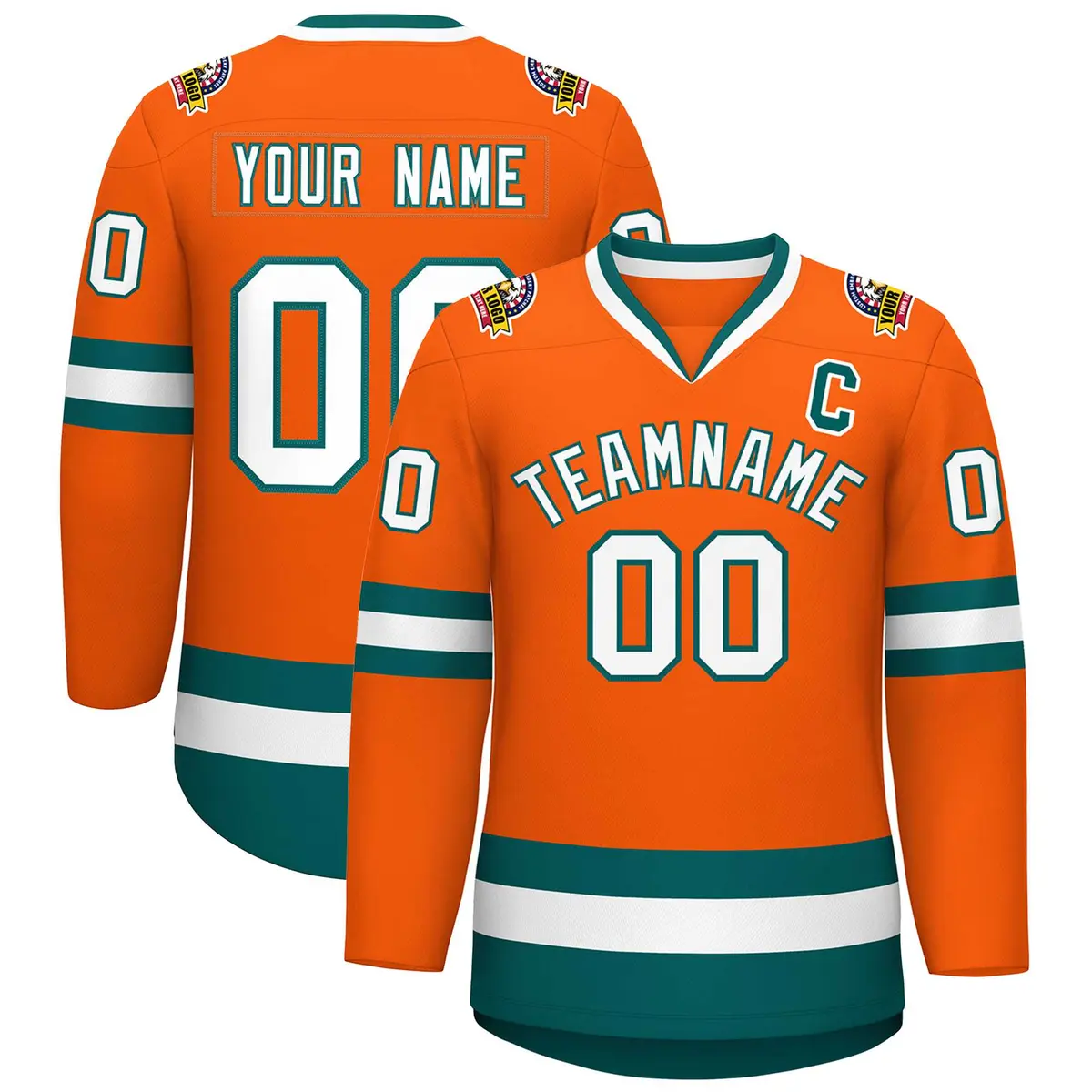 Orange White-Aqua Classic Hockey Jersey
