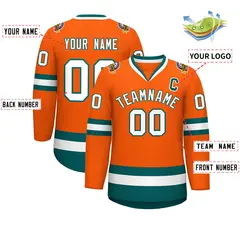 Orange White-Aqua Classic Hockey Jersey 2