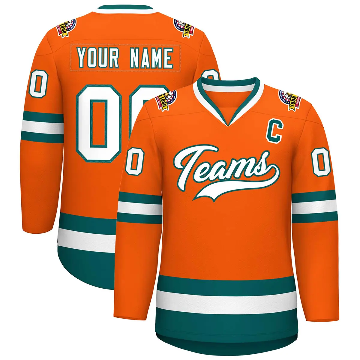 Orange White-Aqua Classic Hockey Jersey