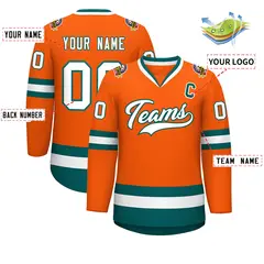 Orange White-Aqua Classic Hockey Jersey 2