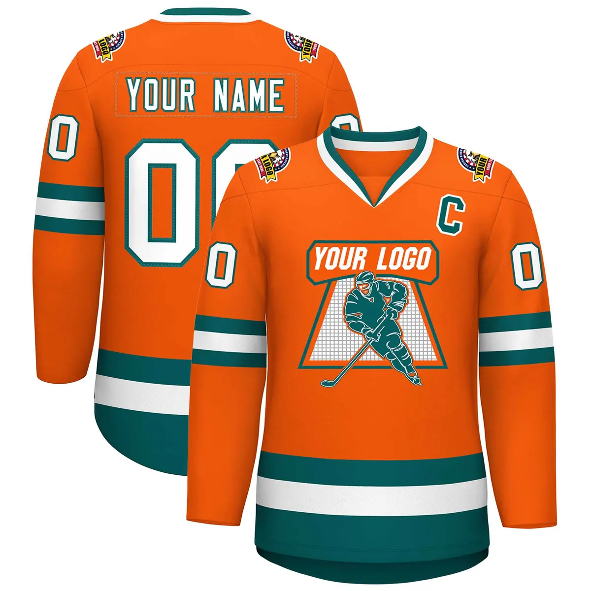 Orange White-Aqua Classic Hockey Jersey