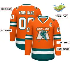 Orange White-Aqua Classic Hockey Jersey 2